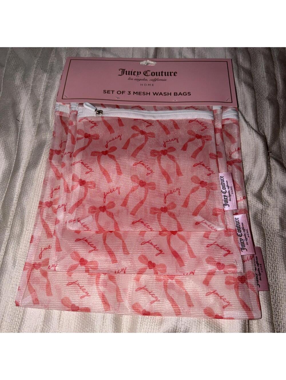Juicy Couture 3 Pack Mesh Laundry Bags Pink Bow Print Delicates Protector